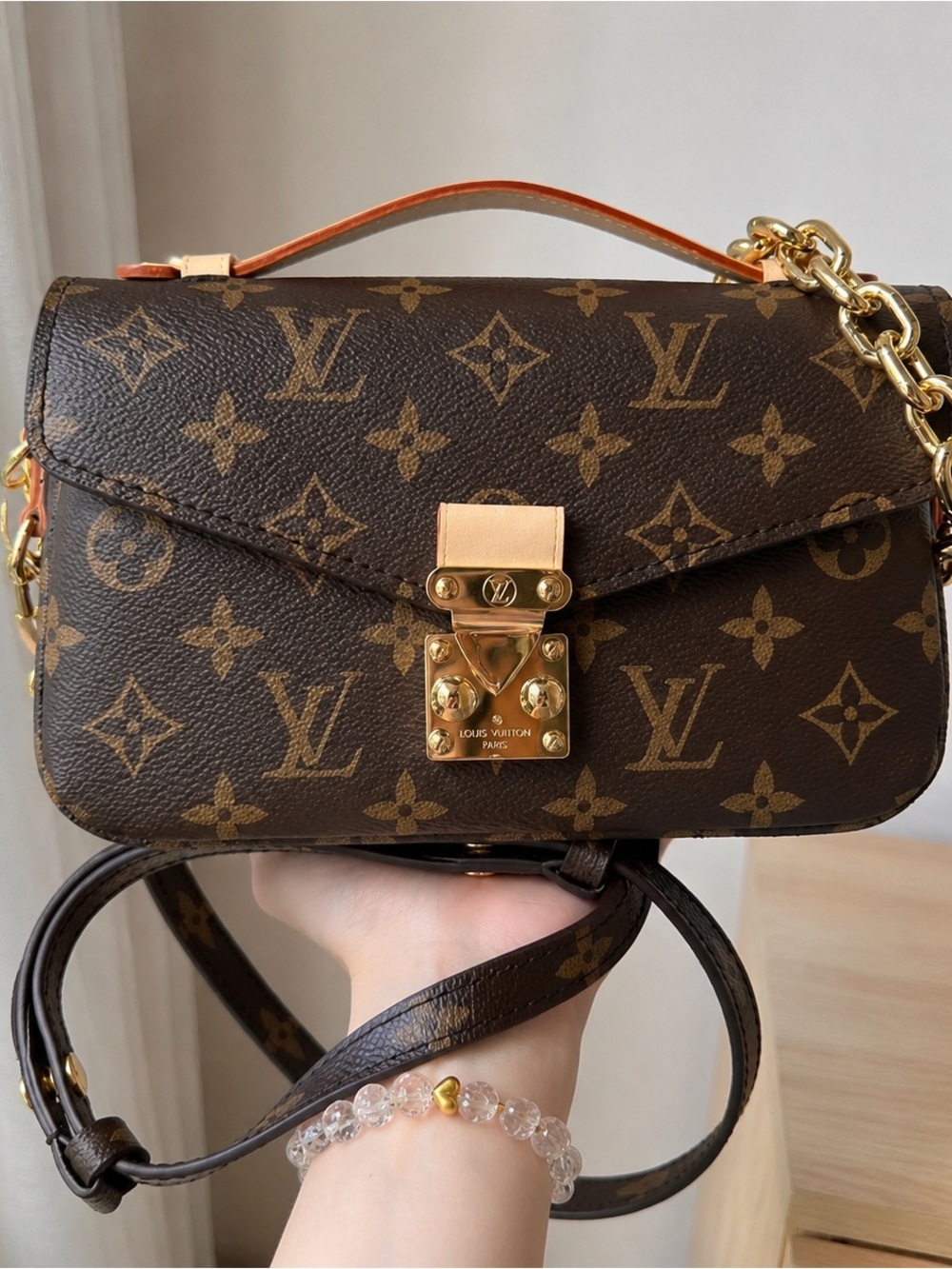 Louis Vuitton Monogram Pochette Crossbody with Gold Hardware and Orange Trim - Picture 2 of 4